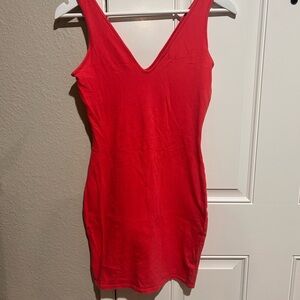 Red Sleeveless V-Neck Dress